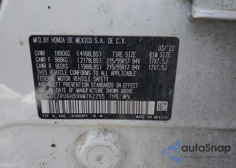 2022 Honda Hr-V Awd Ex z USA, uszkodzony, nr VIN 3CZRU6H59NM762255